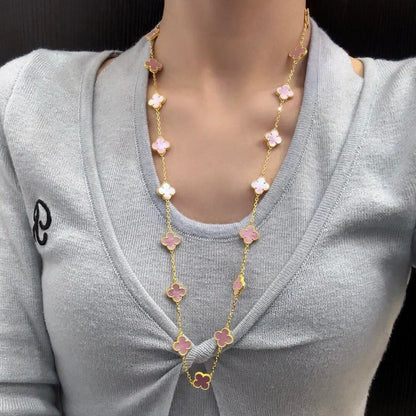 [Rose Tomorrow]CLOVER 20 MOTIFS PINK MOP NECKLACE