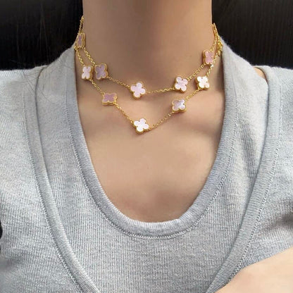 [Rose Tomorrow]CLOVER 20 MOTIFS PINK MOP NECKLACE