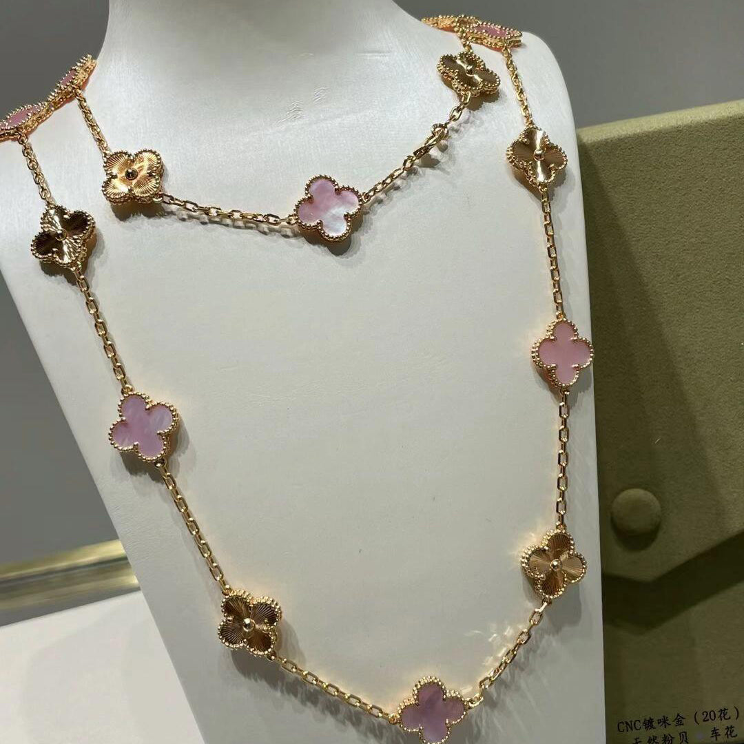 [Rose Tomorrow]CLOVER 20 MOTIFS LASER PINK MOP NECKLACE