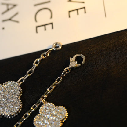 [💎ROSE💎]CLOVER BRACELET 5 MOTIF SILVER DIAMOND PAVED