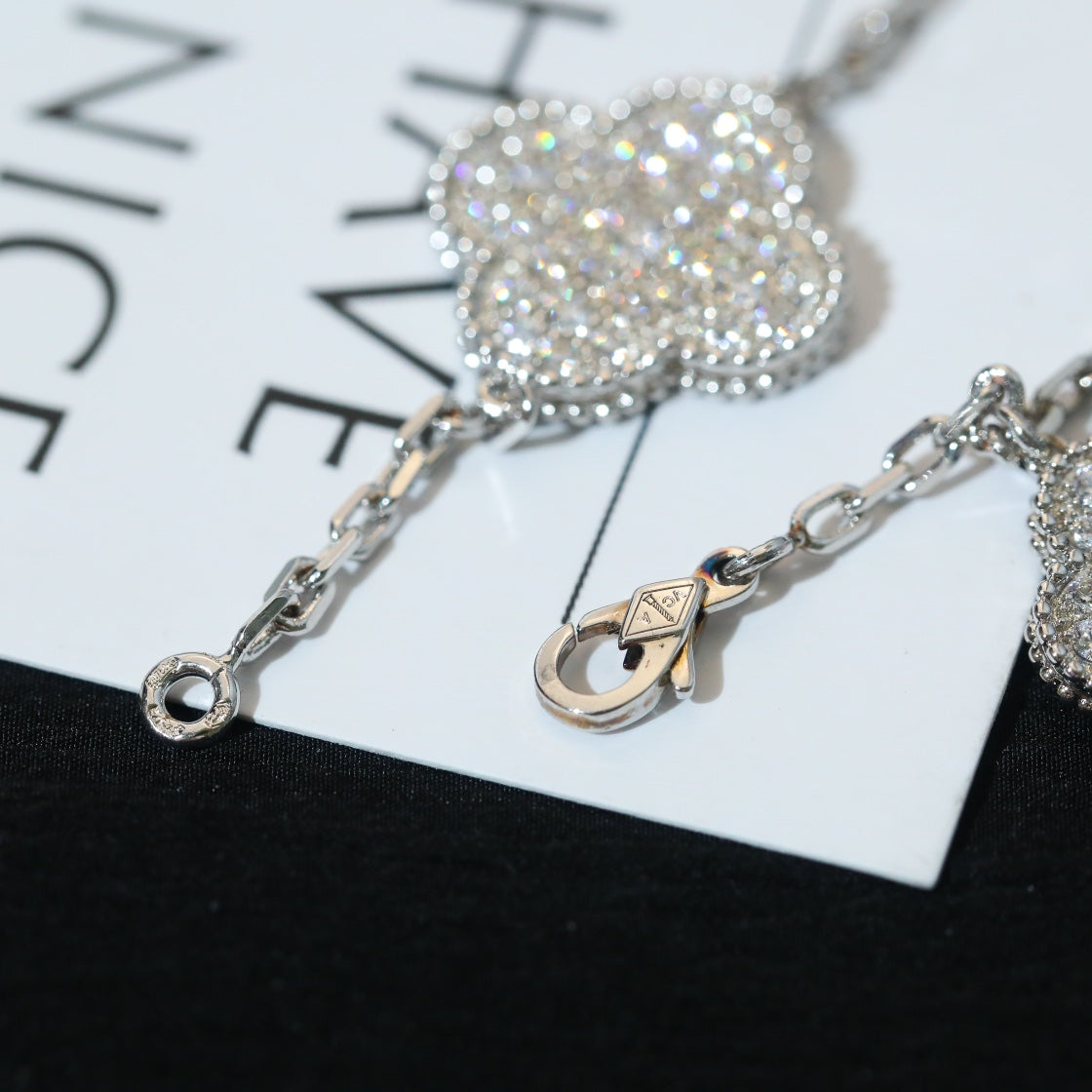 [💎ROSE💎]CLOVER BRACELET 5 MOTIF SILVER DIAMOND PAVED
