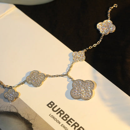 [💎ROSE💎]CLOVER BRACELET 5 MOTIF SILVER DIAMOND PAVED