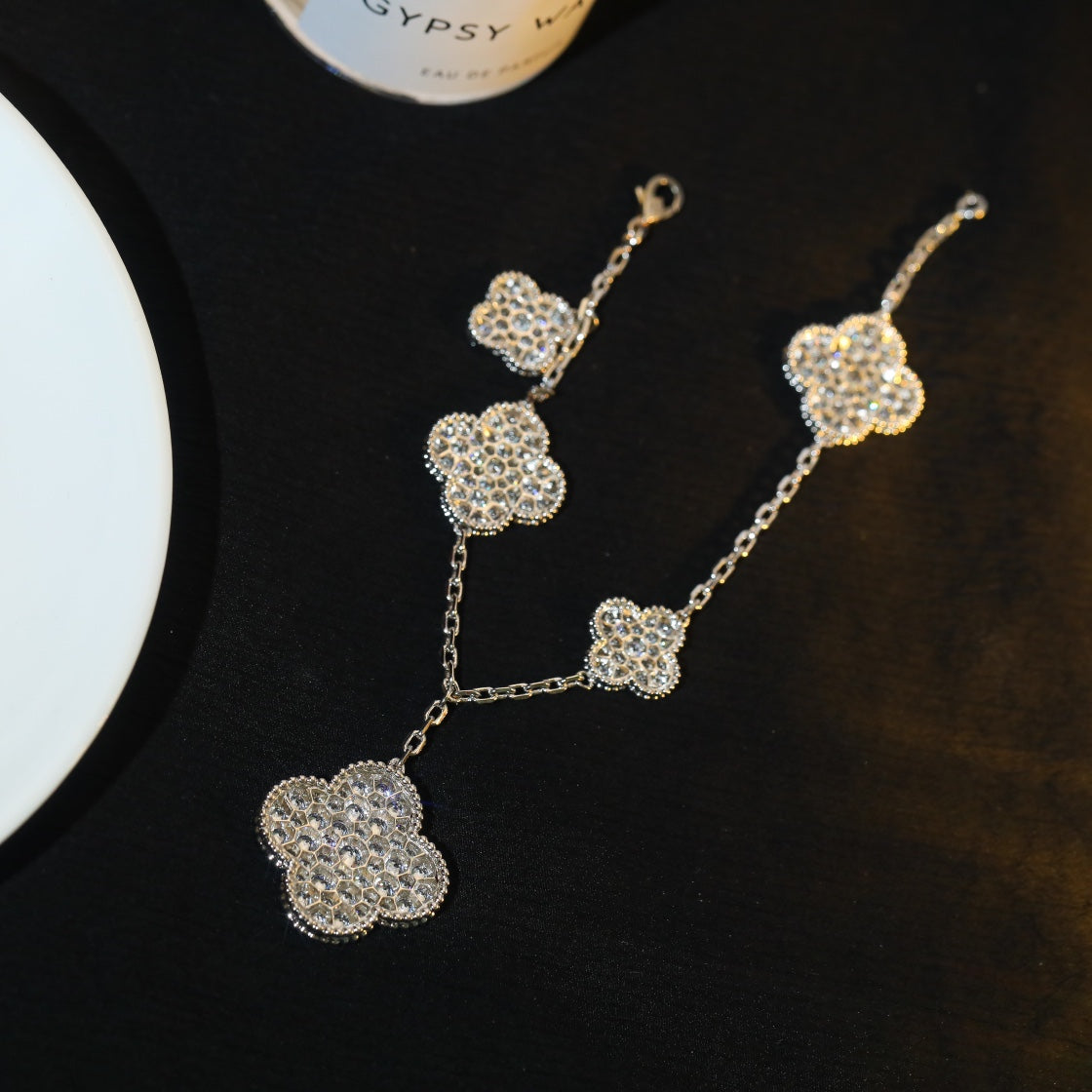 [💎ROSE💎]CLOVER BRACELET 5 MOTIF SILVER DIAMOND PAVED