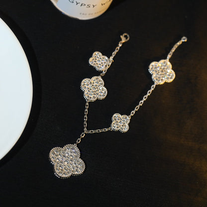 [💎ROSE💎]CLOVER BRACELET 5 MOTIF SILVER DIAMOND PAVED