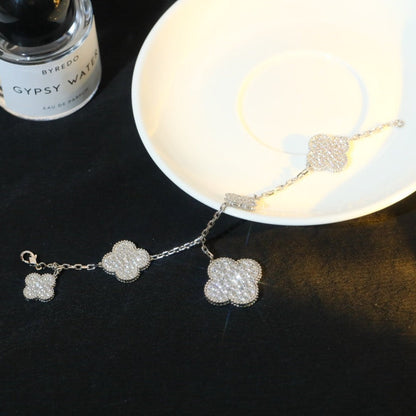 [💎ROSE💎]CLOVER BRACELET 5 MOTIF SILVER DIAMOND PAVED