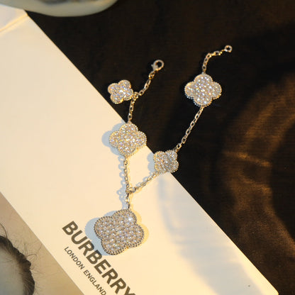 [💎ROSE💎]CLOVER BRACELET 5 MOTIF SILVER DIAMOND PAVED