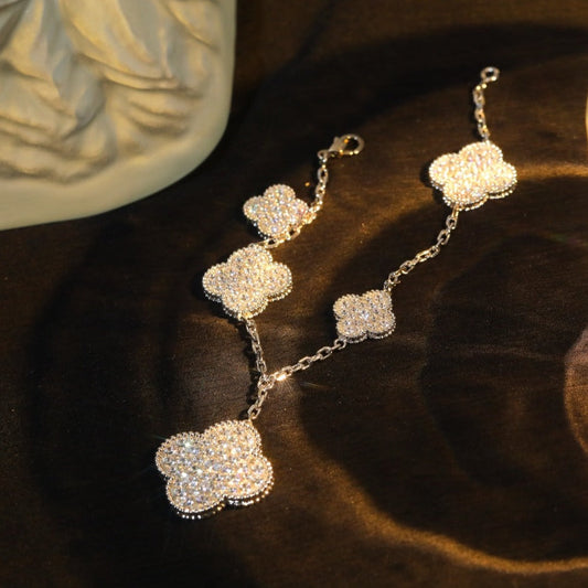 [💎ROSE💎]CLOVER BRACELET 5 MOTIF SILVER DIAMOND PAVED