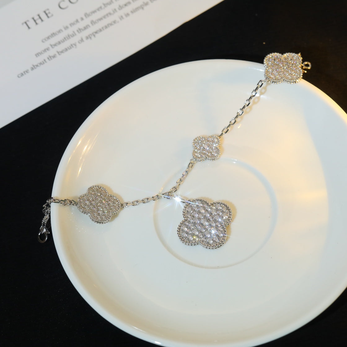[💎ROSE💎]CLOVER BRACELET 5 MOTIF SILVER DIAMOND PAVED