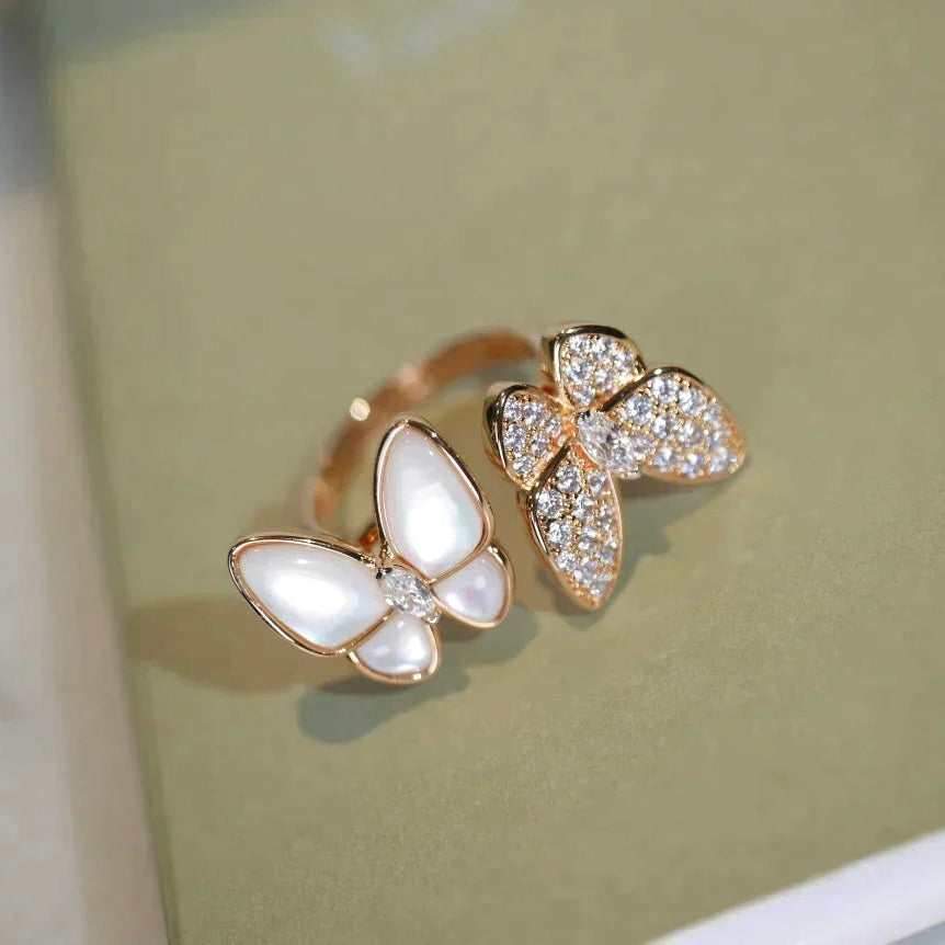 [💎ROSE💎]TWIN BUTTERFLY DIAMOND MOP RING