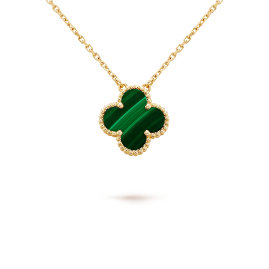 [💎ROSE💎]CLOVER 9.5MM MALACHITE SINGLE FLOWER  NECKLACE