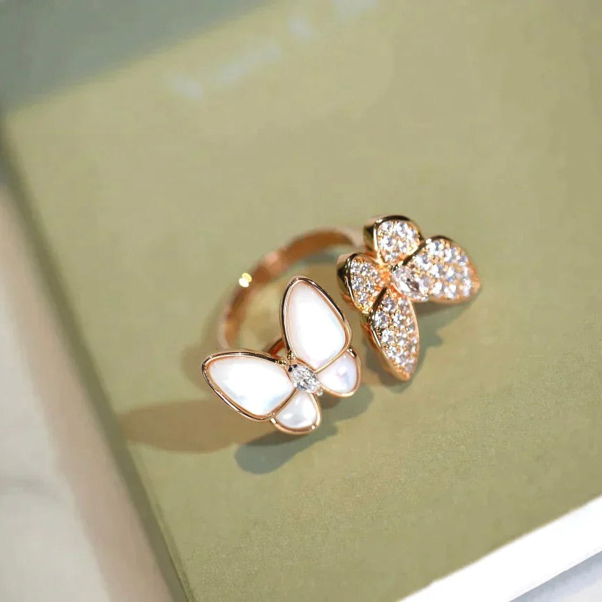 [💎ROSE💎]TWIN BUTTERFLY DIAMOND MOP RING