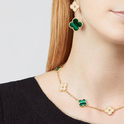 [Rose Tomorrow]CLOVER 10 MOTIFS MALACHITE DIAMOND NECKLACE