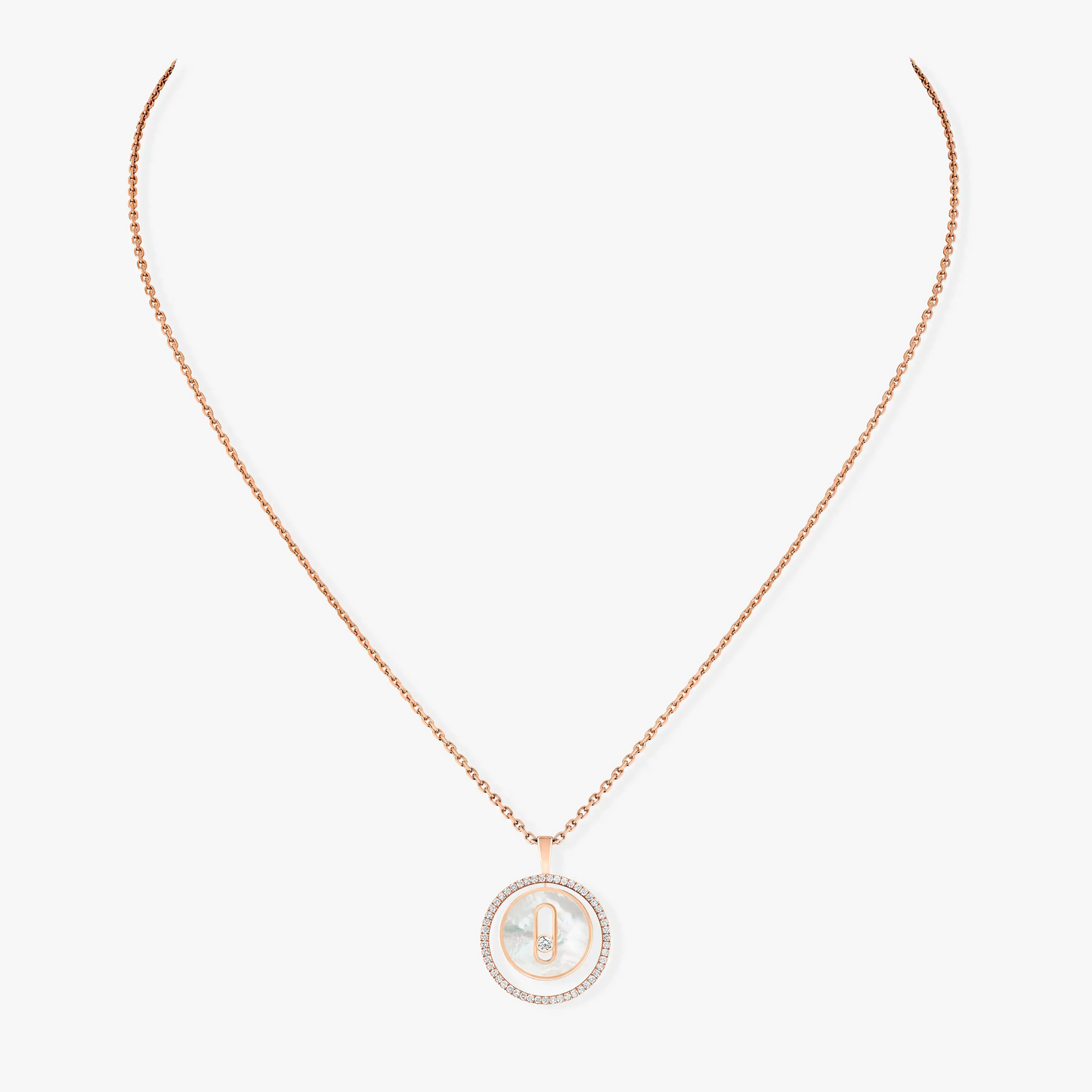 [✨Rose💎]LUCKY MOVE 1 DIAMOND WHITE MOTHER OF PEARL PINK GOLD DIAMOND NECKLACE