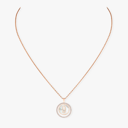 [✨Rose💎]LUCKY MOVE 1 DIAMOND WHITE MOTHER OF PEARL PINK GOLD DIAMOND NECKLACE