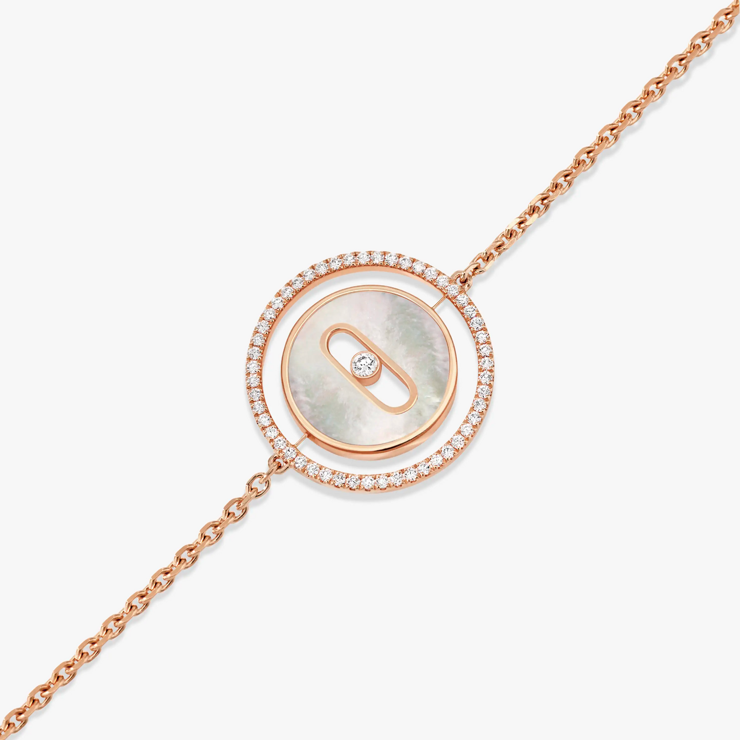 [✨Rose💎]LUCKY MOVE WHITE MOTHER OF PEARL PINK GOLD DIAMOND BRACELET