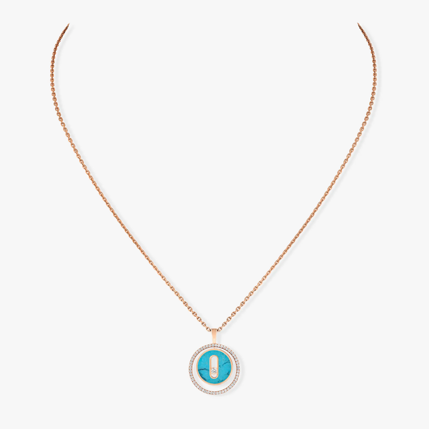[✨Rose💎]LUCKY MOVE 1 DIAMOND TURQUOISE PINK GOLD DIAMOND NECKLACE