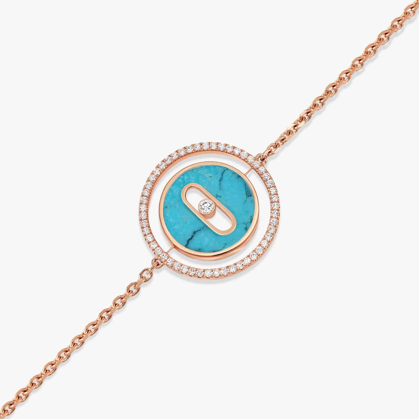 [✨Rose💎]LUCKY MOVE TURQUOISE PINK GOLD DIAMOND BRACELET