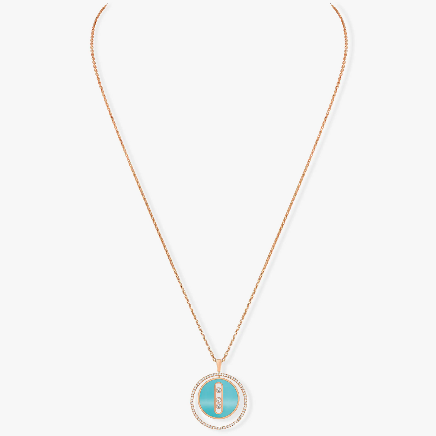 [✨Rose💎]LUCKY MOVE 3 DIAMONDS TURQUOISE PINK GOLD DIAMOND NECKLACE