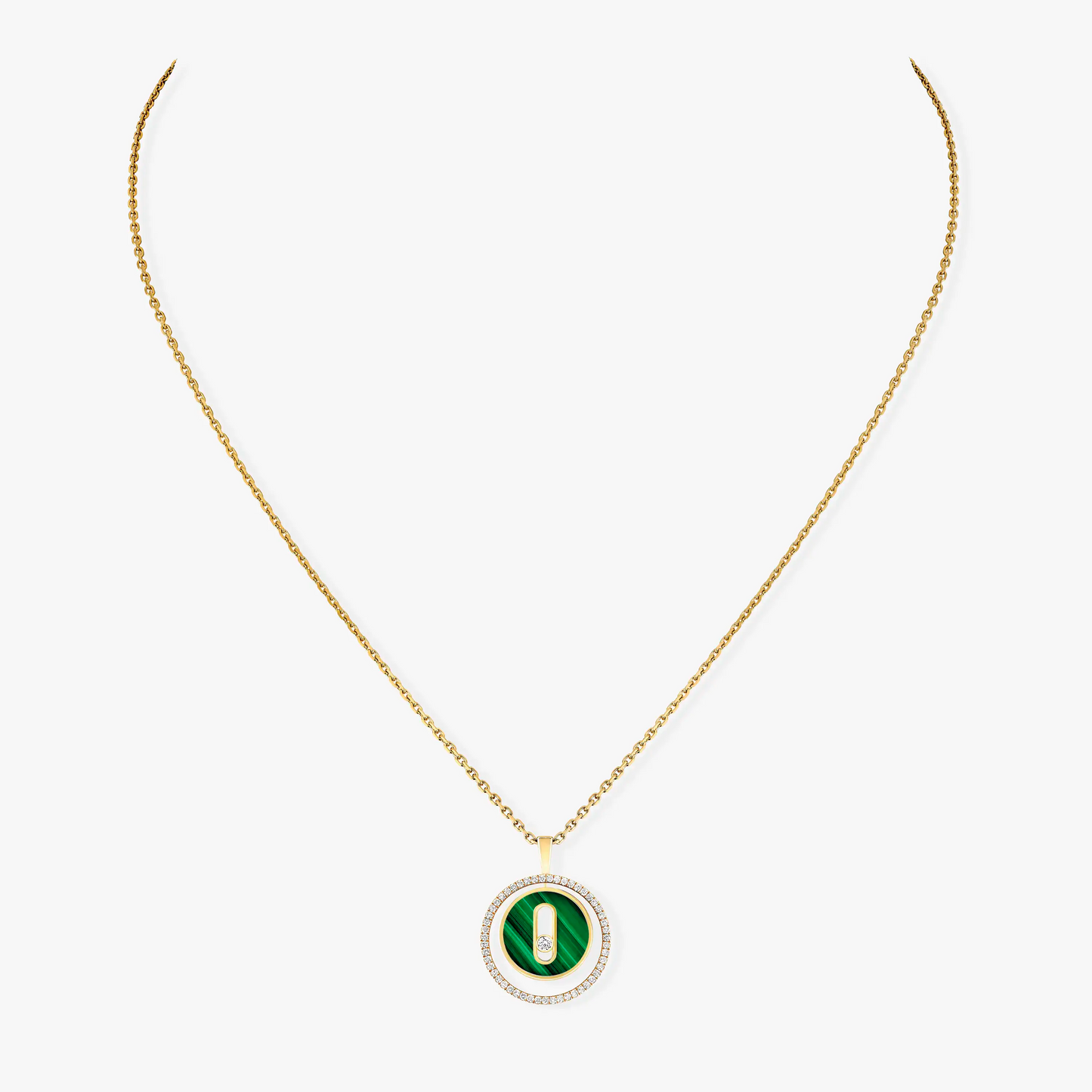[✨Rose💎]LUCKY MOVE 1 DIAMOND MALACHITE GOLD DIAMOND NECKLACE