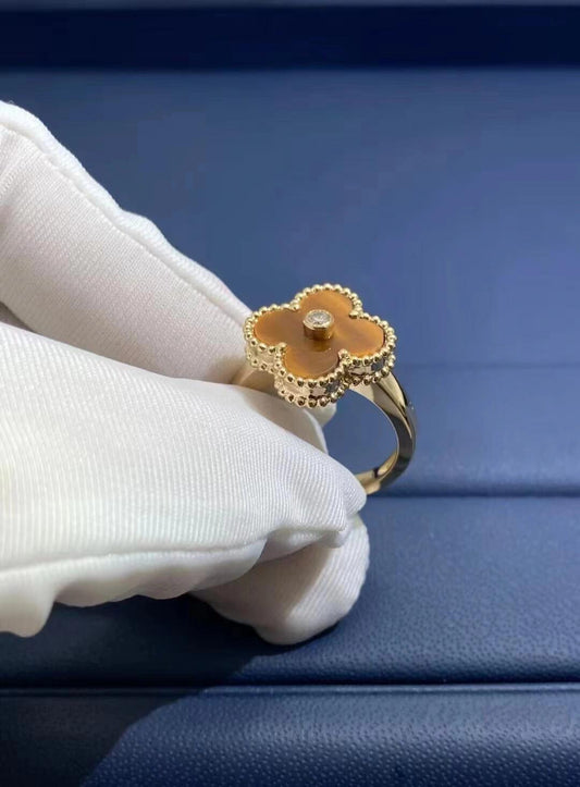 [Rose Jewelry]CLOVER TIGER EYE RING GOLD DIAMOND