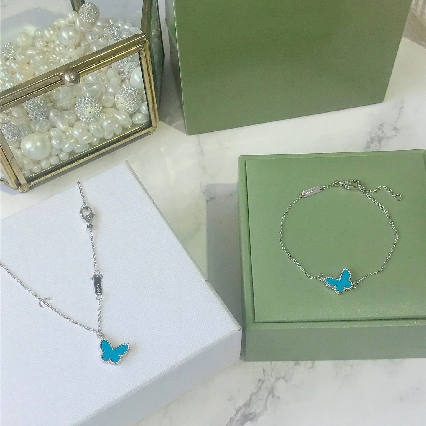[💎ROSE💎]BUTTERFLY TURQUOISE BUTTERFLY BRACELET SILVER