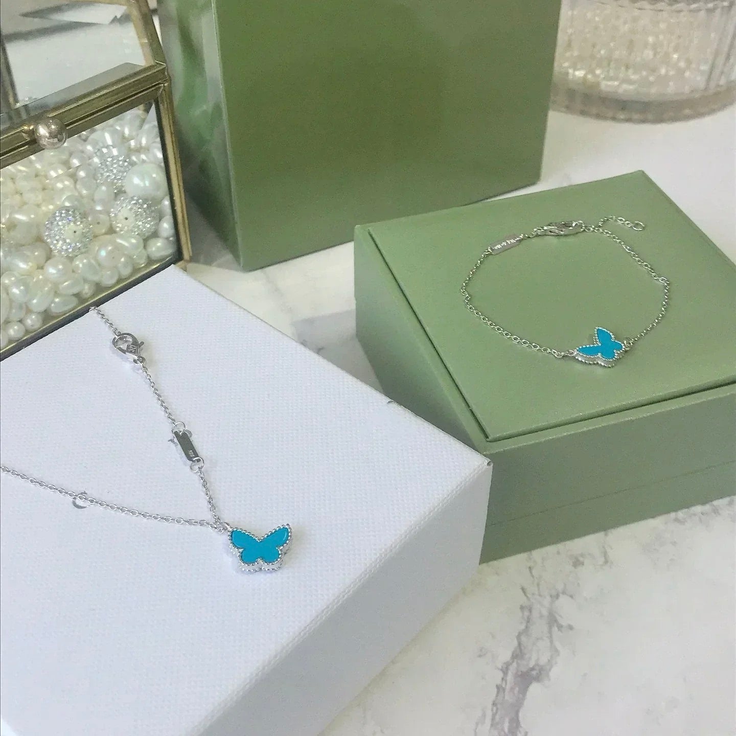 [💎ROSE💎]BUTTERFLY TURQUOISE BUTTERFLY BRACELET SILVER