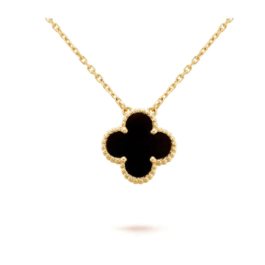 [Rose Jewelry]CLOVER 15MM BLACK ONYX SINGLE FLOWER NECKLACE