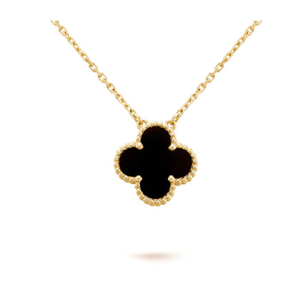 [💎ROSE💎]CLOVER 15MM BLACK ONYX SINGLE FLOWER NECKLACE
