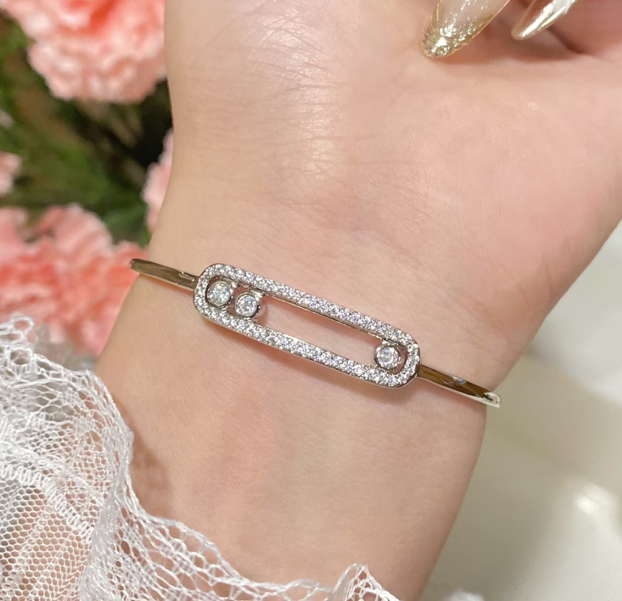 [✨Rose💎]Move Pave Diamond Bangle Bracelet M