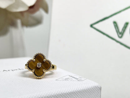 [💎ROSE💎]CLOVER TIGER'S EYE RING GOLD DIAMOND