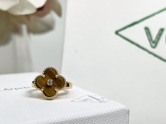 [💎ROSE💎]CLOVER TIGER'S EYE RING GOLD DIAMOND