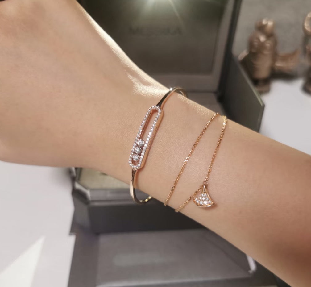 [✨Rose💎]Move Pave Diamond Bangle Bracelet M