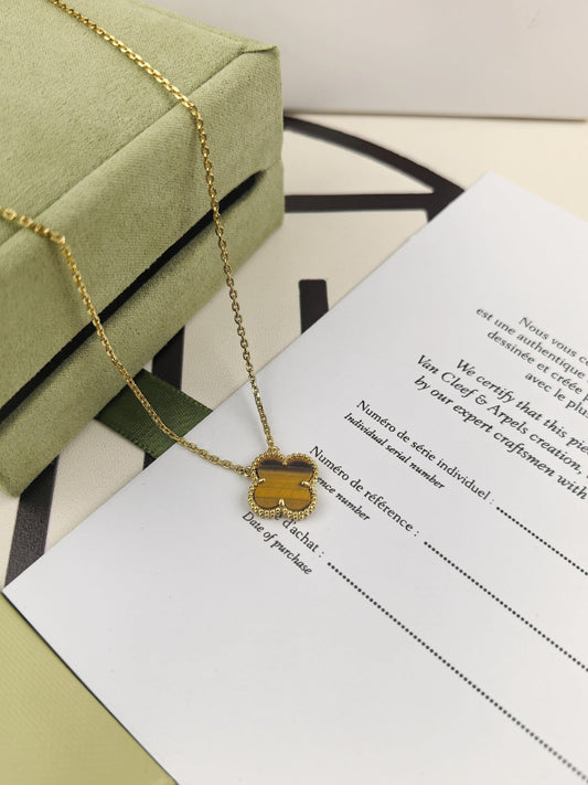 [💎ROSE💎]CLOVER 25MM GOLD TIGER'S EYE  BIG CLOVER NECKLACE