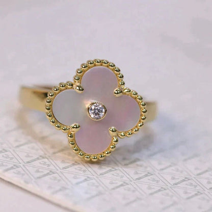 [💎ROSE💎]CLOVER PINK MOP RING GOLD DIAMOND