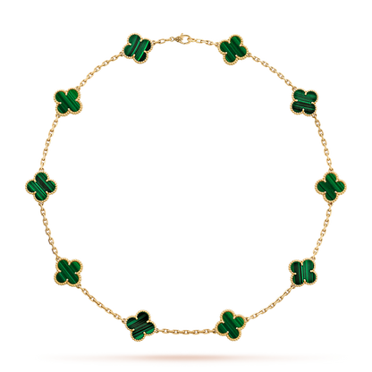 [Rose Tomorrow]CLOVER 10 MOTIFS MALACHITE NECKLACE