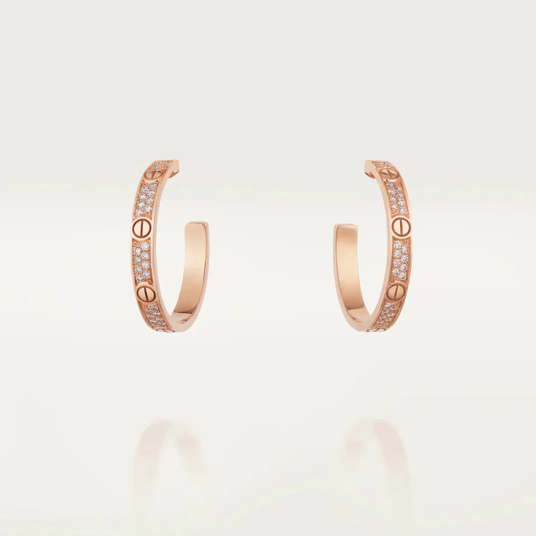 [Rose Tomorrow]LOVE DIAMOND PINK GOLD HOOP EARRINGS