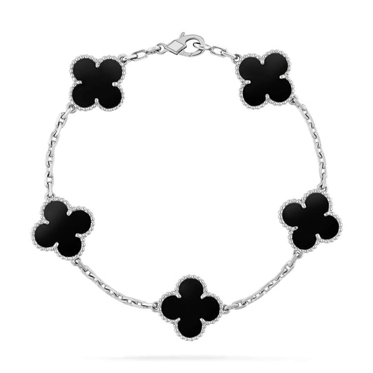 [Rose Jewelrys]CLOVER 5 MOTIF ONYXS  BRACELET SILVER