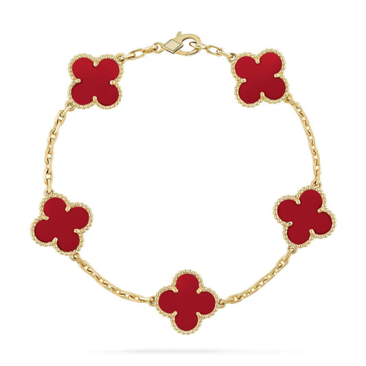 [Rose Jewelrys]CLOVER 5 MOTIFS RED AGATE  BRACELET