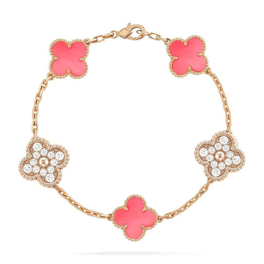 [Rose Jewelrys]CLOVER 5 MOTIF DIAMOND PINK MOP PINK GOLD BRACELET