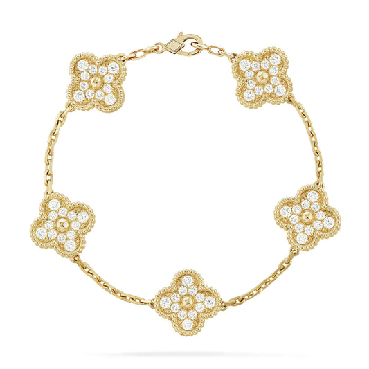 [Rose Jewelrys]CLOVER 5 MOTIFS  FULL DIAMOND BRACELET