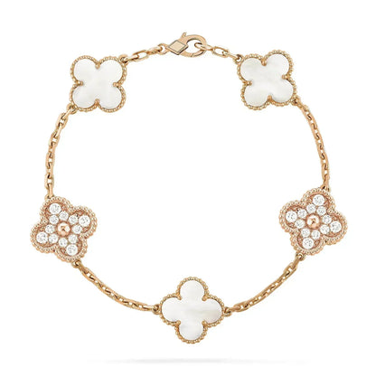 [Rose Jewelrys]CLOVER BRACELET 5 MOTIF WHITE MOP DIAMOND