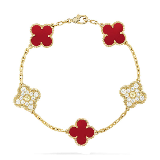 [Rose Jewelrys]CLOVER 5 MOTIFS CARNELIAN DIAMOND BRACELET