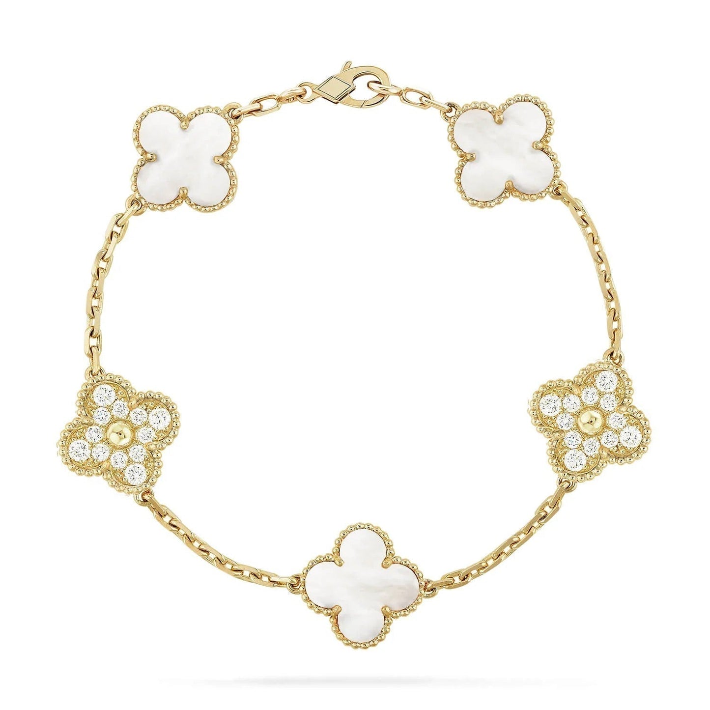 [Rose Jewelrys]CLOVER BRACELET 5 MOTIF WHITE MOP DIAMOND