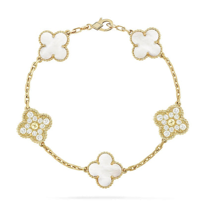 [Rose Jewelrys]CLOVER BRACELET 5 MOTIF WHITE MOP DIAMOND