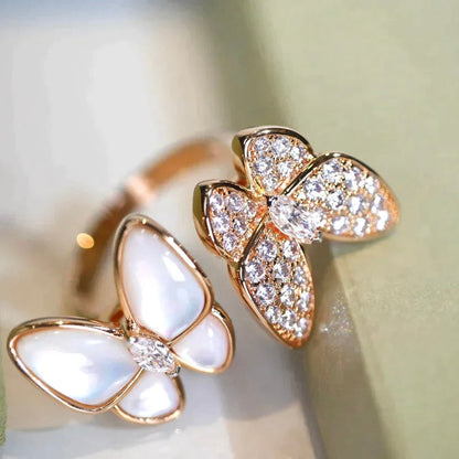 [💎ROSE💎]TWIN BUTTERFLY DIAMOND MOP RING
