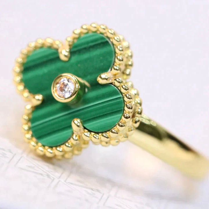 [💎ROSE💎]CLOVER MALACHITE RING GOLD DIAMOND