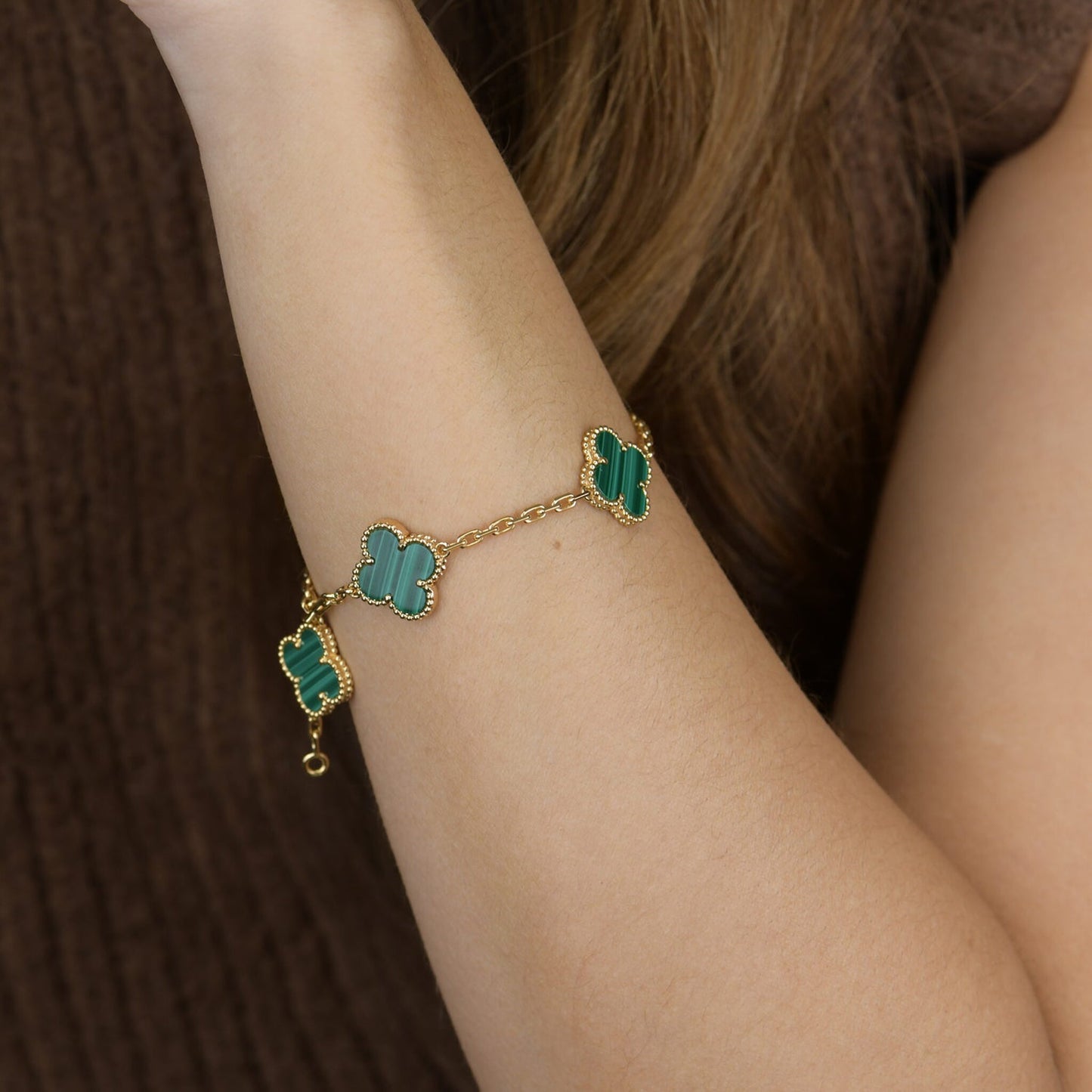 [💎ROSE💎]CLOVER 5 MOTIFS MALACHITE BRACELET