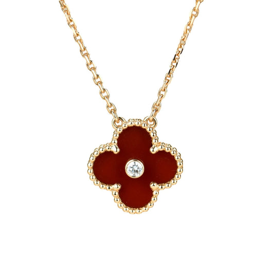 [💎ROSE💎]CLOVER 15MM DIAMOND CARNELIAN NECKLACE