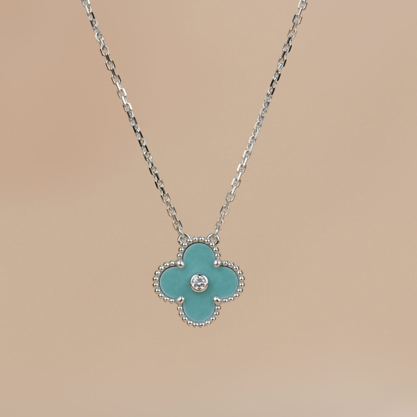 [💎ROSE💎]CLOVER 15MM DIAMOND SVRES PORCELAIN  NECKLACE SILVER