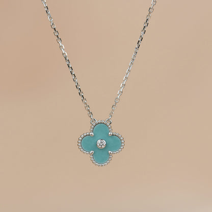 [💎ROSE💎]CLOVER 15MM DIAMOND SVRES PORCELAIN  NECKLACE SILVER